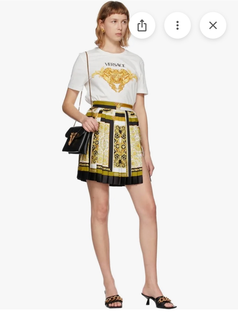 Versace Black, Gold & White Barocco Baroque Pleated Mini Skirt IT 42 US 4 to 6